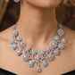 Mint and Blush Floral  Crytalstal Necklace Set with Pearl Sunburst Motifs