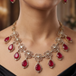 Teardrop Stone Victorian Necklace with Interlinked Floral Frames