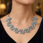 Elegant Floral Crytalstal Necklace Set with Leaf and Pearl Motif Design