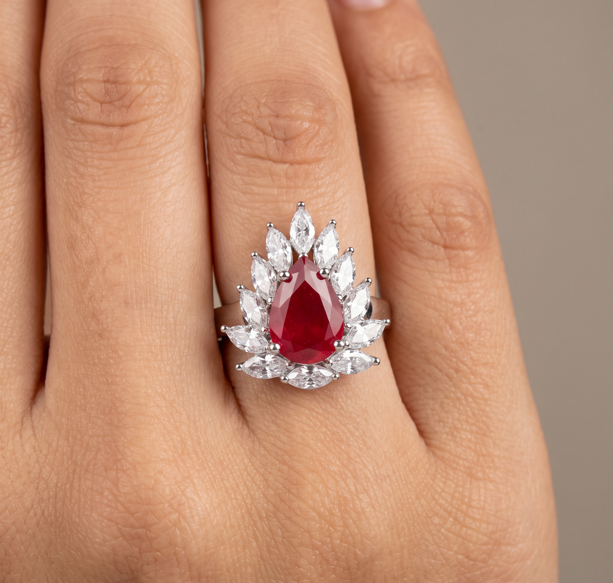 Lustre Petal Finger Ring with Marquise Side Layout