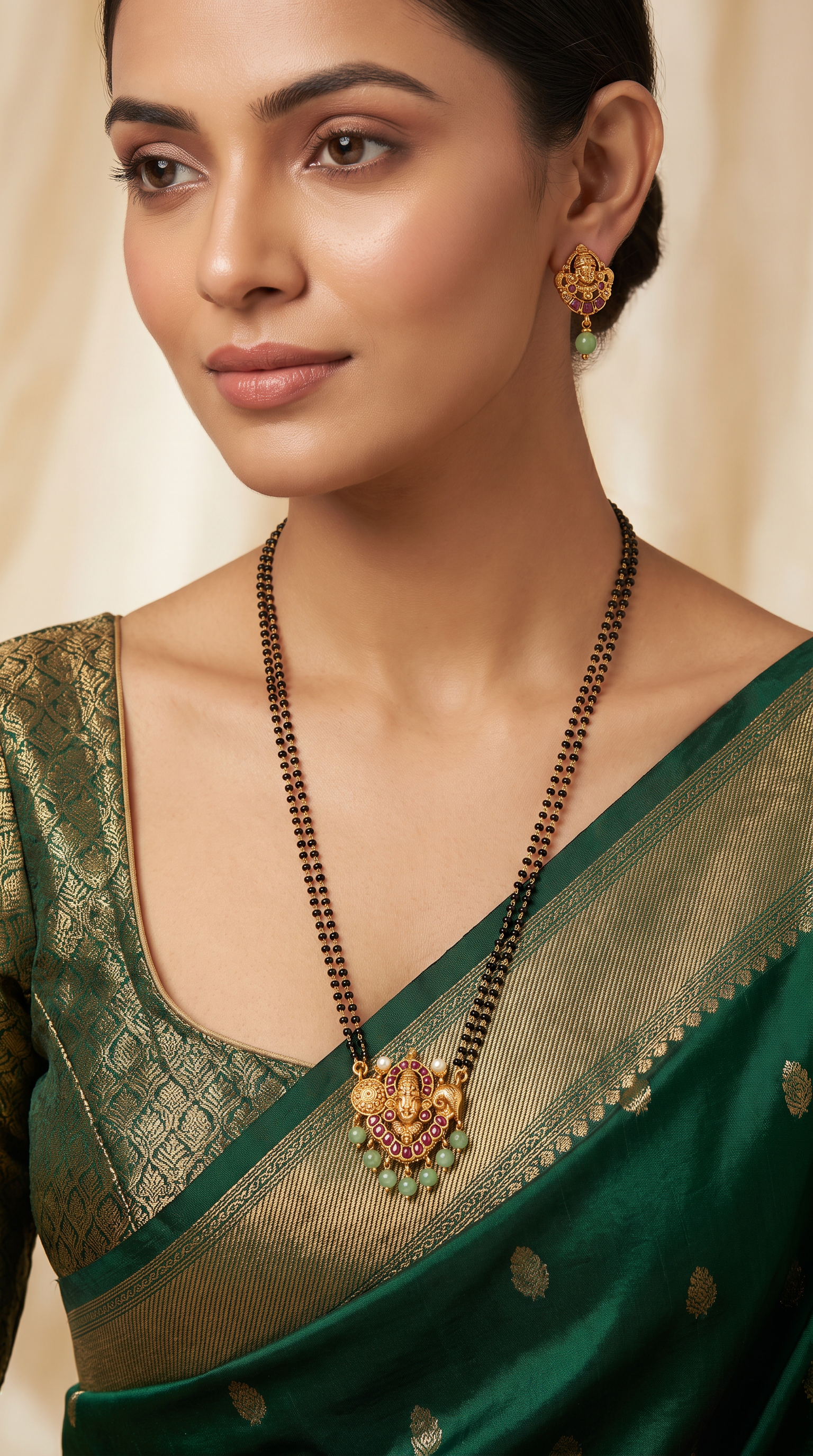 Devotional Balaji Mangalsutra with Detailed Centre Form and Sculpted Side Symbols