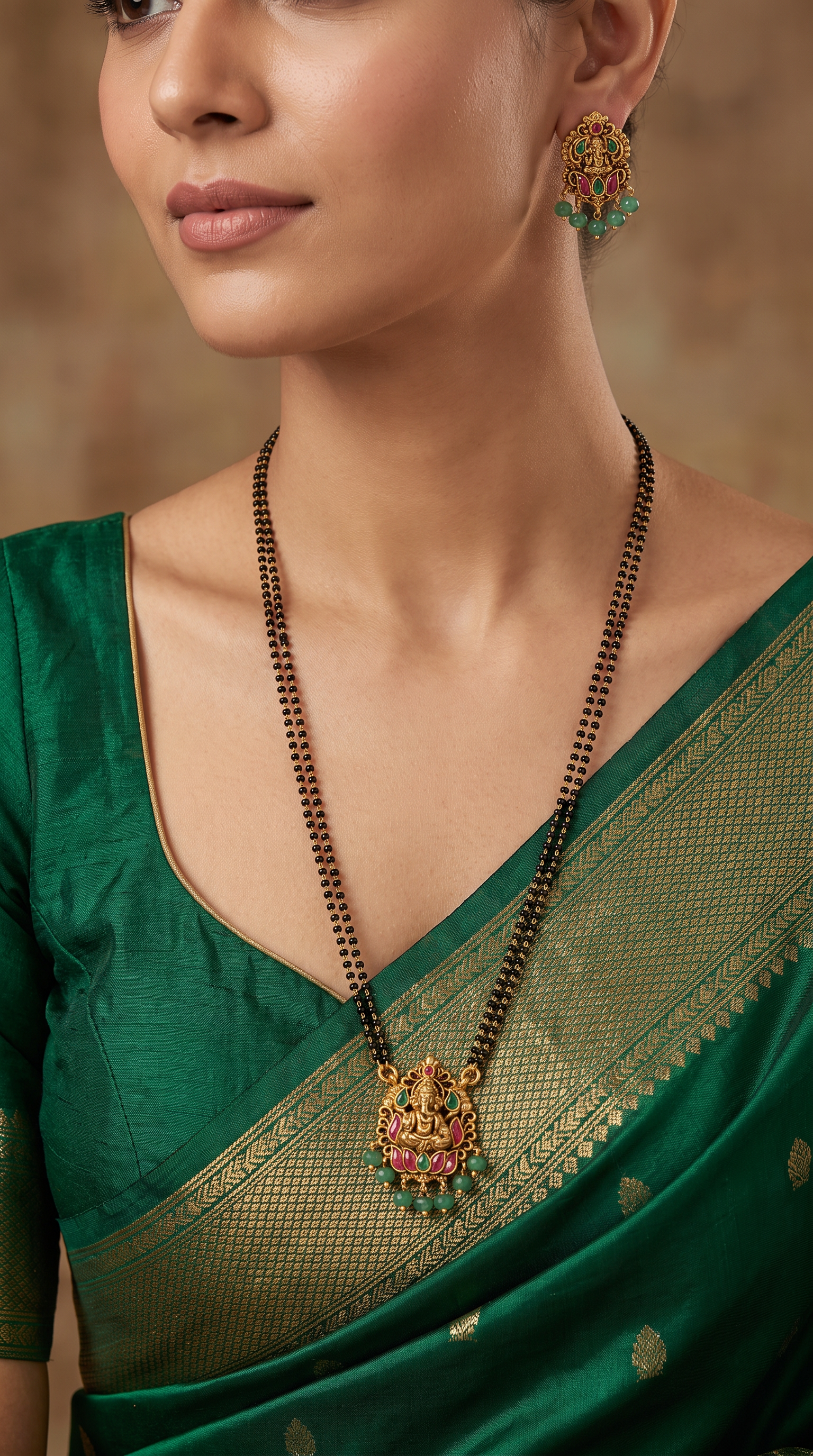 Classic Ganesha Idol Pendant Mangalasutra with Hanging Beads