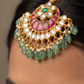 Padma Jadau Floral Medallion Tikka with Gemstone Crescent Fringe
