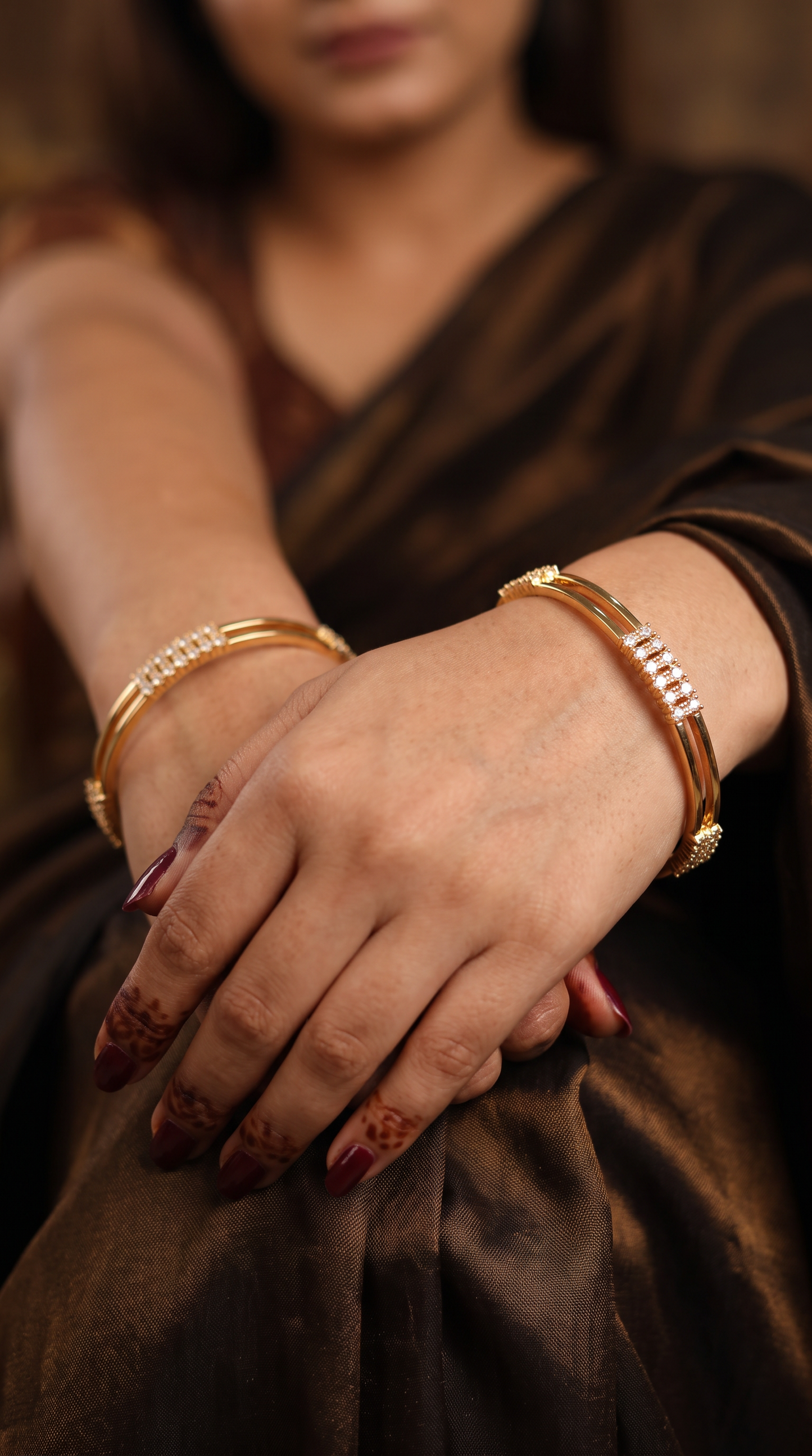 Structured Twin Line Bangles with Center Stone Clusters