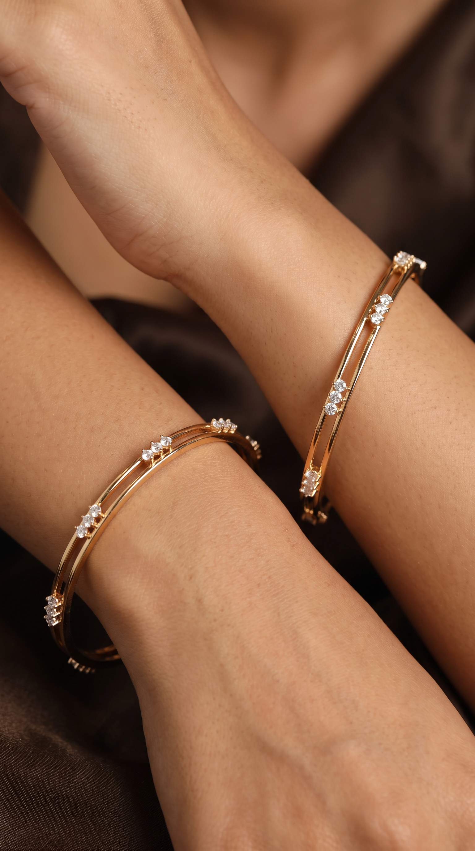 Stylish Twin Strip Bangles with Multi Cluster Stone Detailing