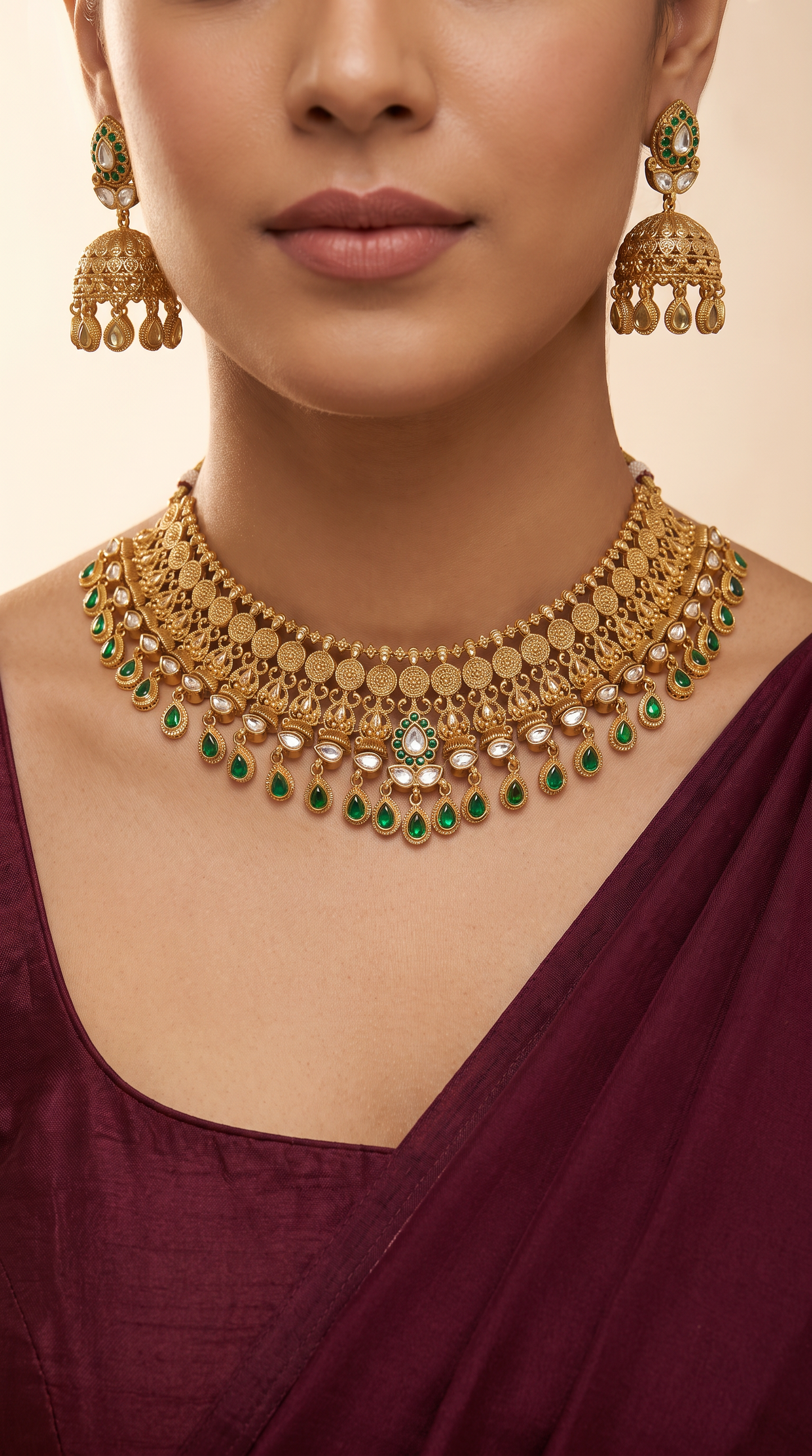 Majestic Bridal Kundan Choker with Hanging Stone Borders