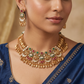 Jali disc kundan choker with structured rounds and hanging leaf fringe