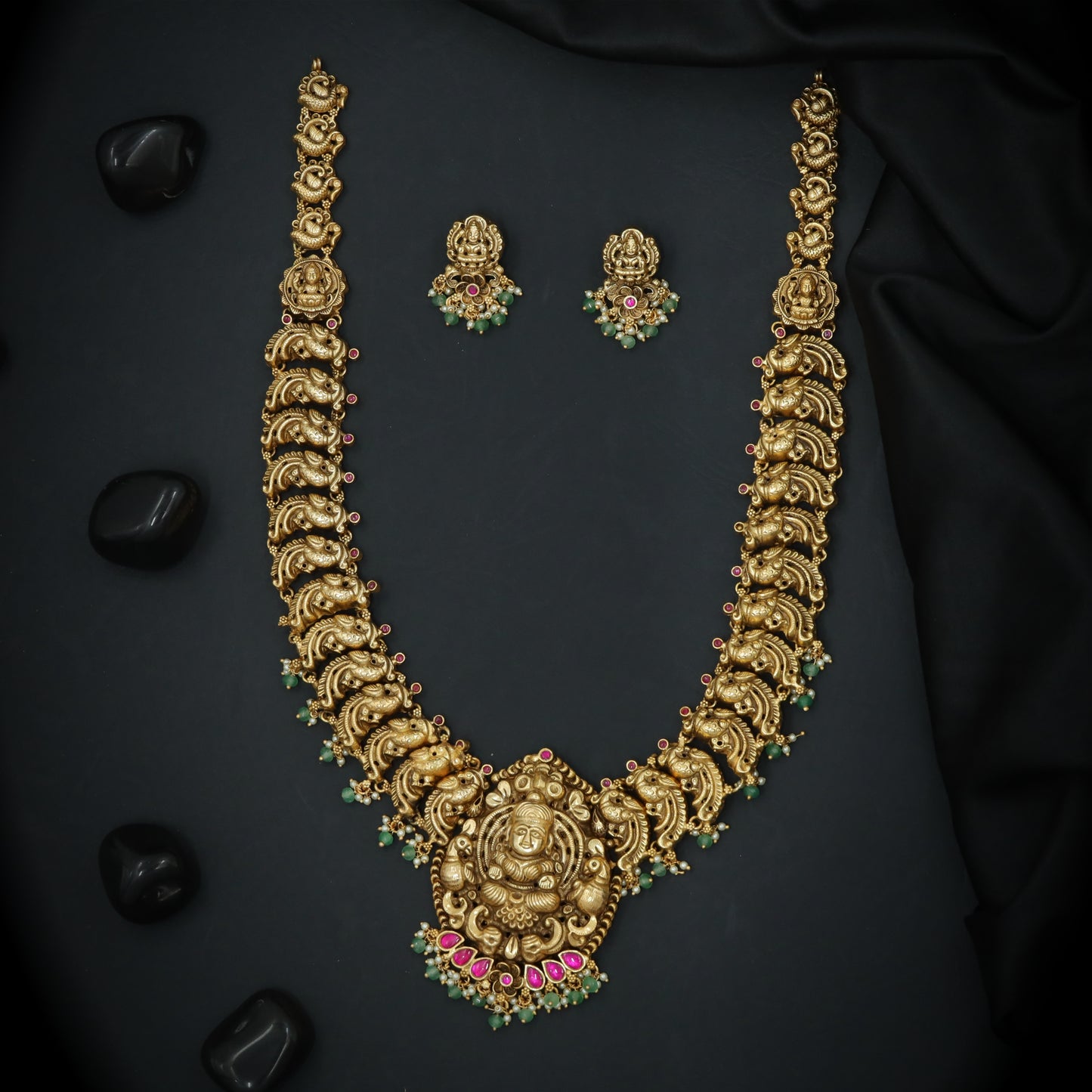 Silver Goddess Lakshmi Peacock Link Ultra Luxury Long Haara