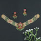Broad Pearl-Row Choker Featuring Pecock and Rectangular Stone Panels and Danglers