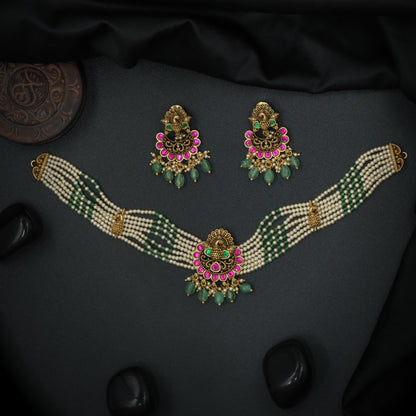 Silver Lakshmi Pearl-Strand Choker Set