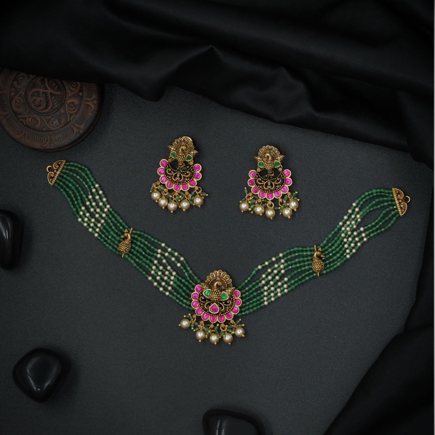 Silver Lakshmi Pearl-Strand Choker Set