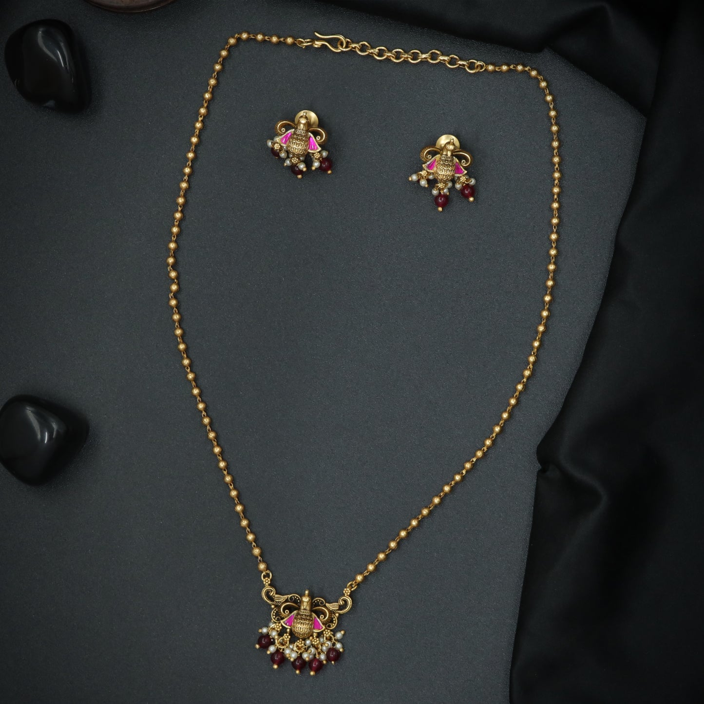 Silver Temple Bell Drop Pendant Chain Set