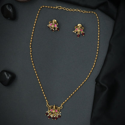 Silver Temple Bell Drop Pendant Chain Set