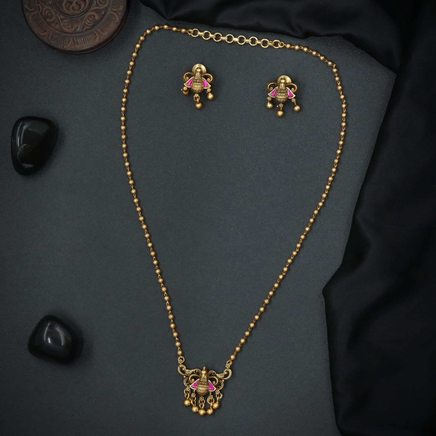 Silver Temple Bell Drop Pendant Chain Set