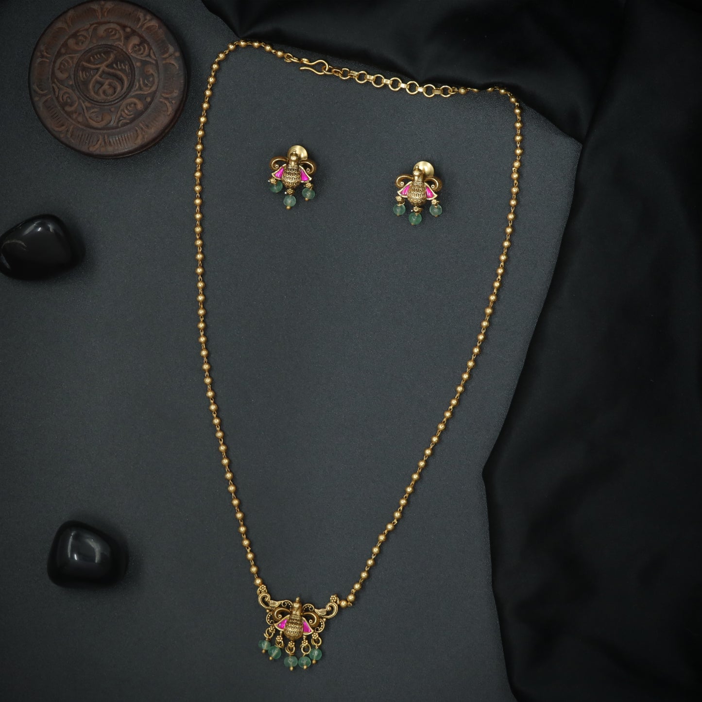 Silver Temple Bell Drop Pendant Chain Set