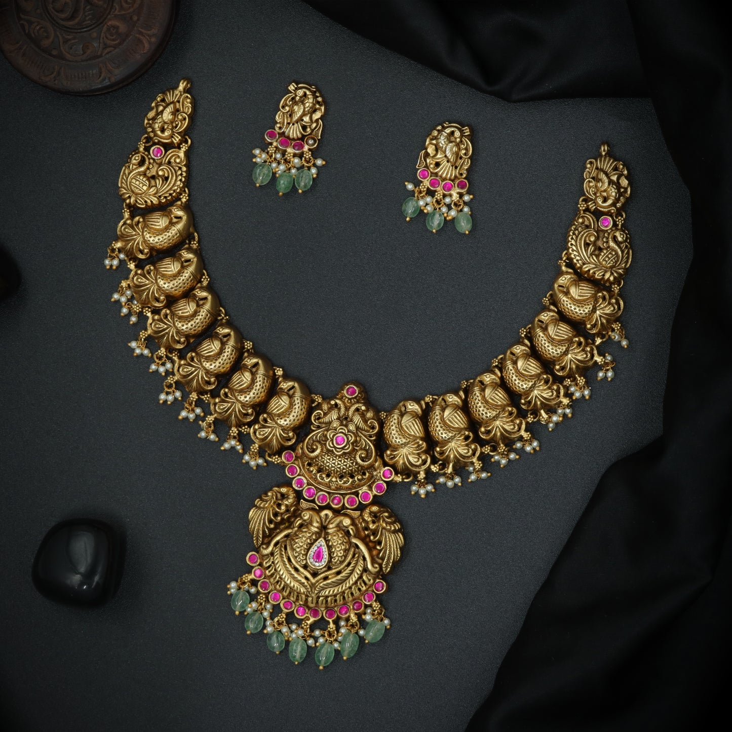 Silver Lakshmi Feather-Link Necklace Set