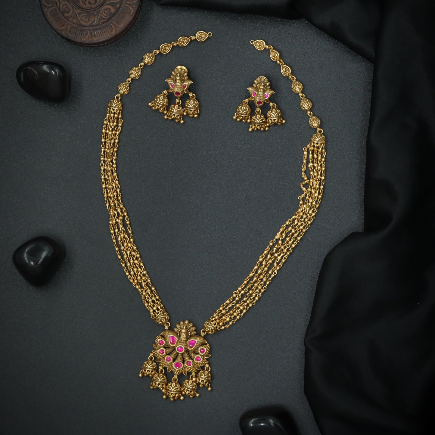 Silver Floral Cluster Multi-Chain Pendant Set