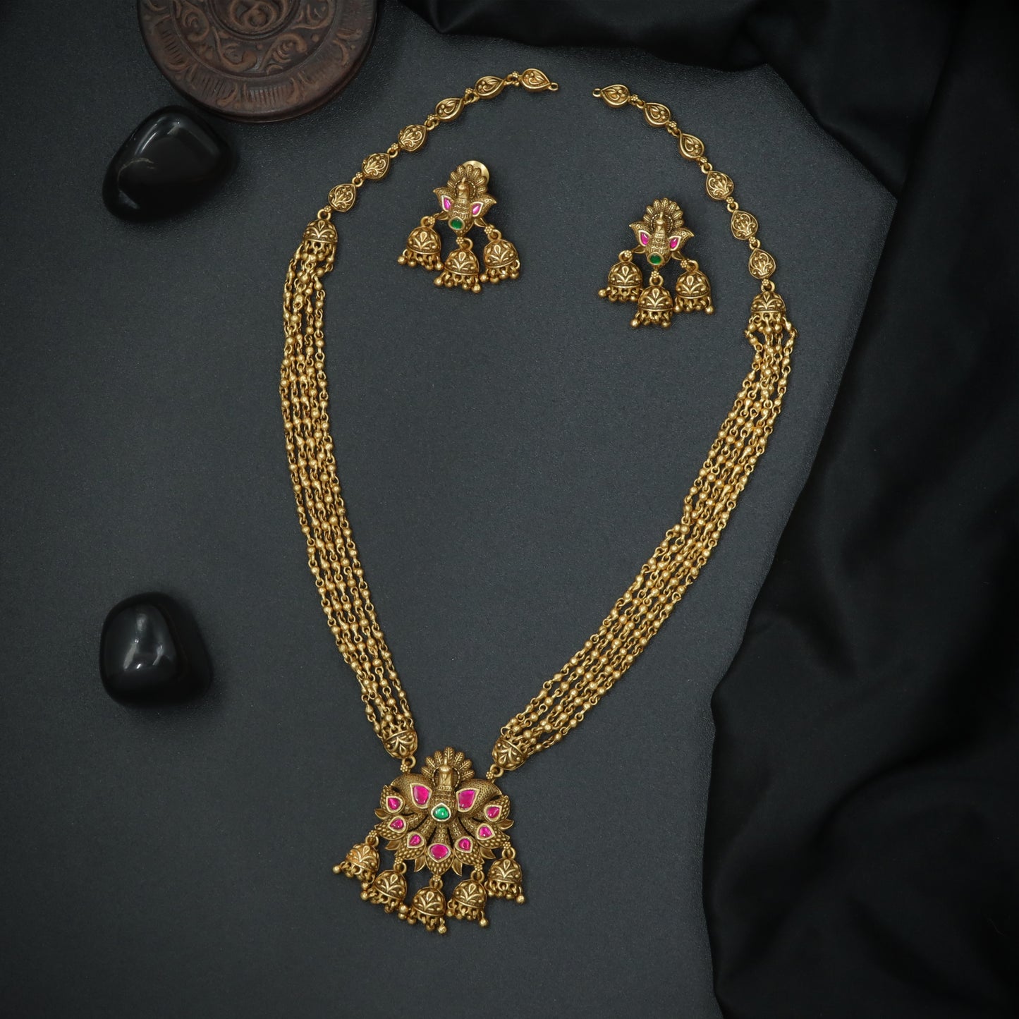 Silver Floral Cluster Multi-Chain Pendant Set