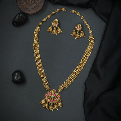 Silver Floral Cluster Multi-Chain Pendant Set