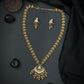 Silver Floral-Link Emerald Pendant Chain Set