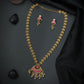 Silver Floral-Link Emerald Pendant Chain Set