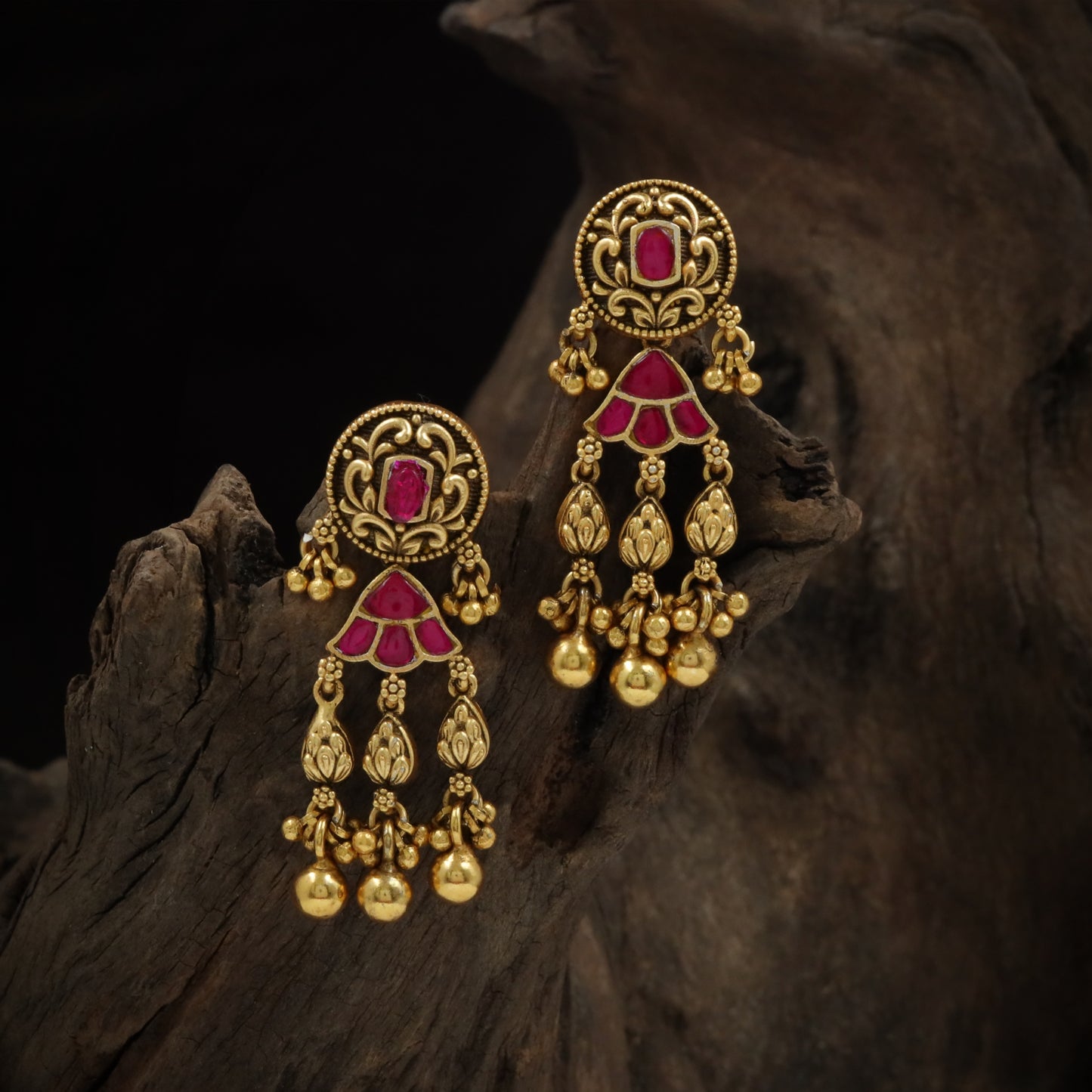 Silver Ruby Fan-Drop Hanging Earrings