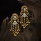 Silver Emerald Crest Chain-Drop Hanging Earrings