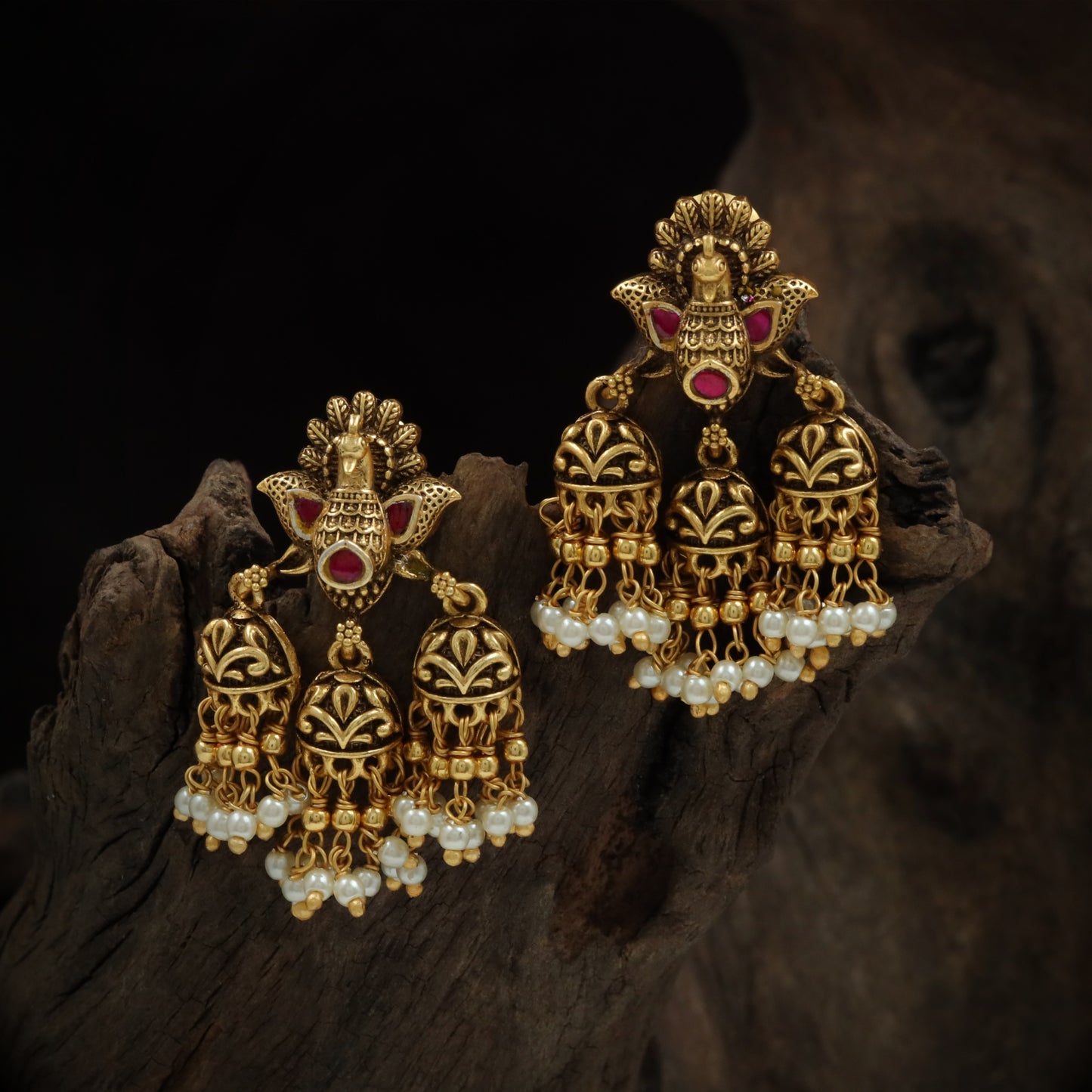 Silver Peacock Jhumka Cascade Hanging Earrings