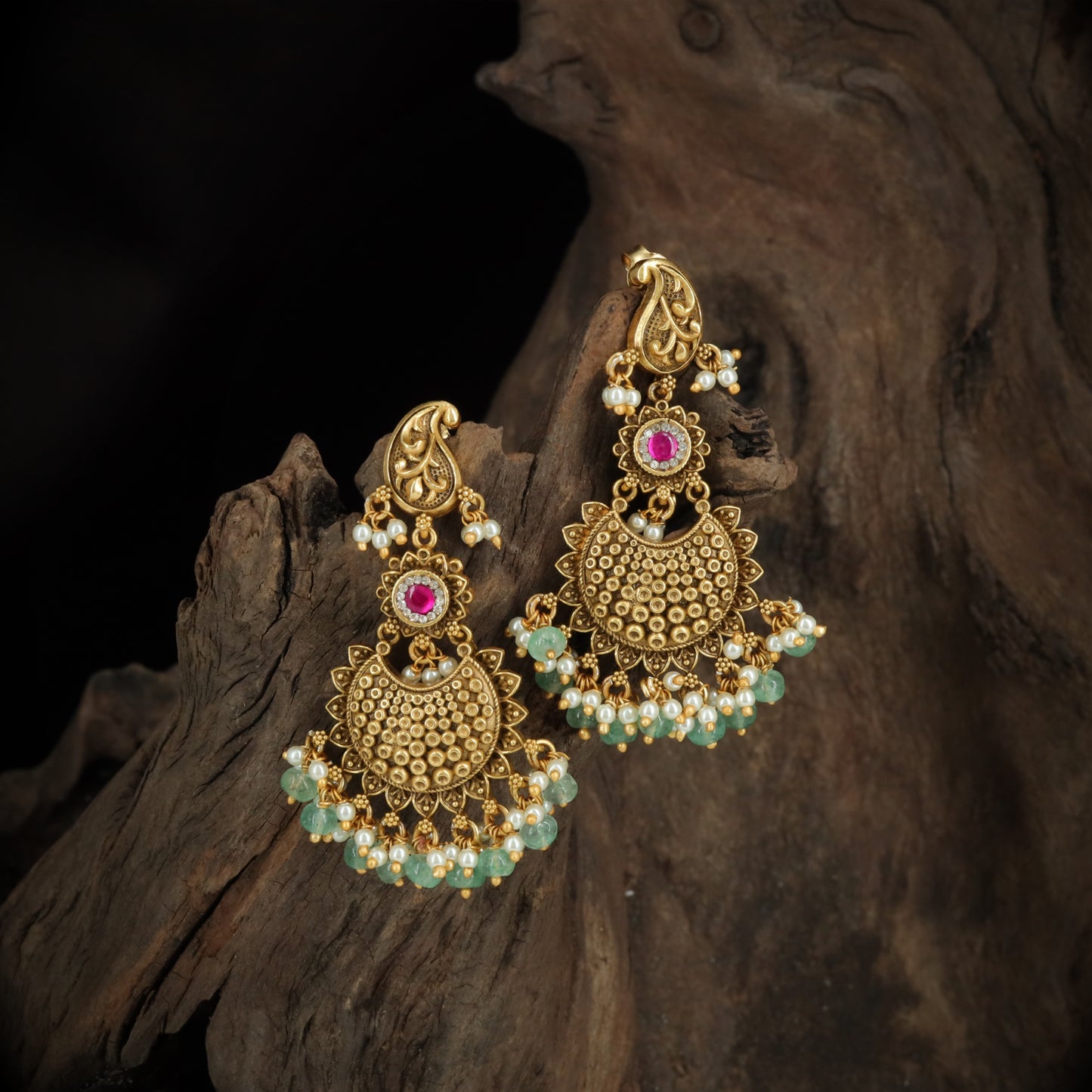 Antique Silver Chandbali Hanging Earrings