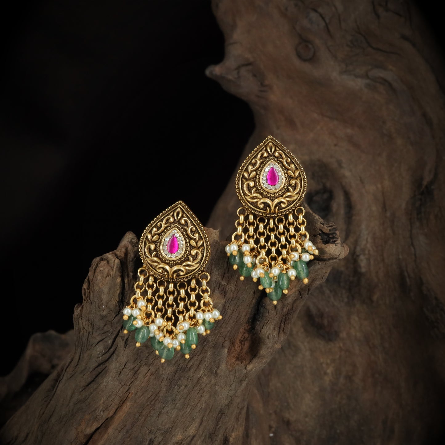Silver Teardrop Stud with Pearl Drops