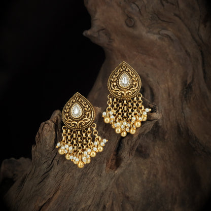 Silver Teardrop Stud with Pearl Drops