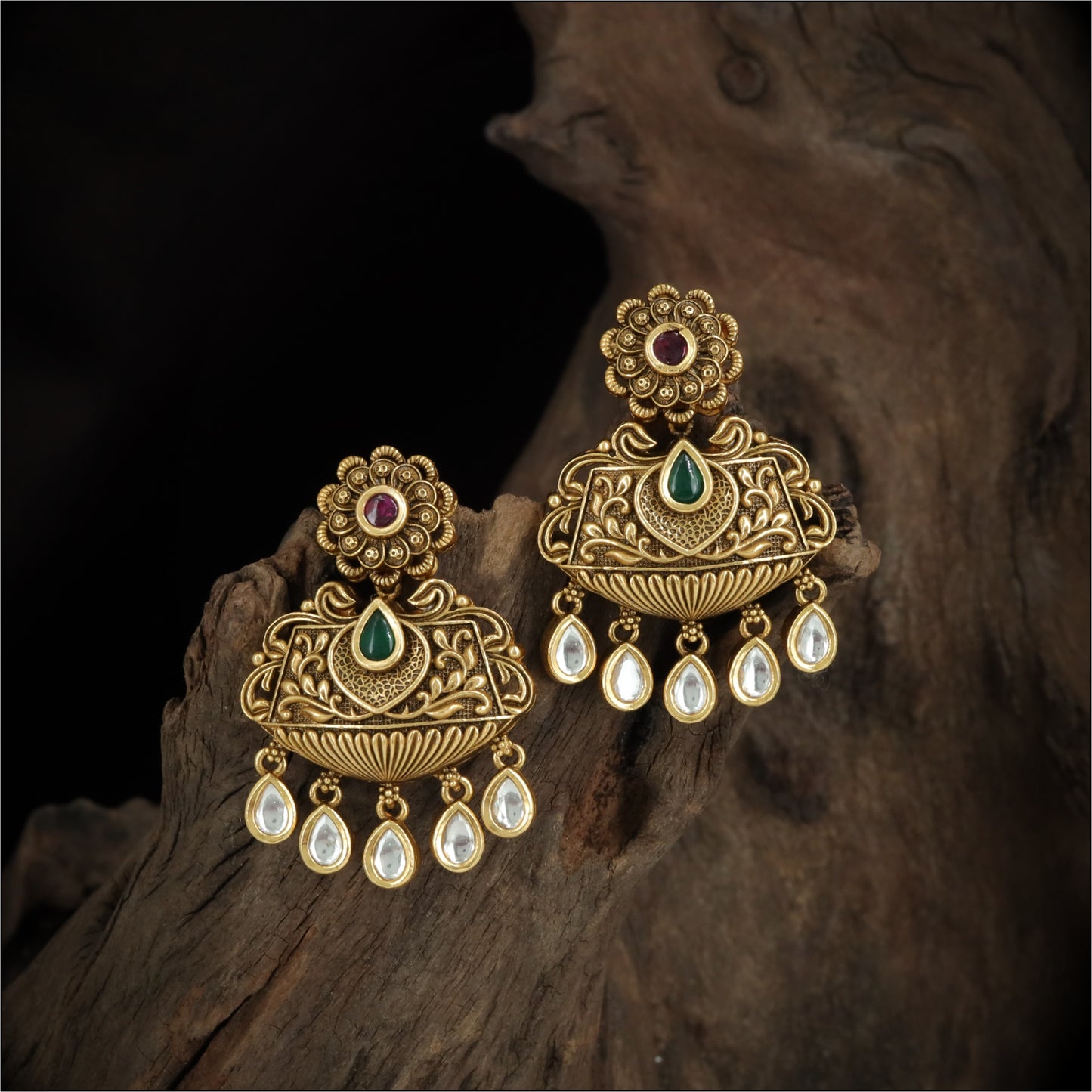 Antique Silver Floral Hanging Earrings