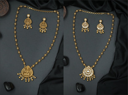 Double side Antique Gold-Tone Temple Pendant Necklace Set