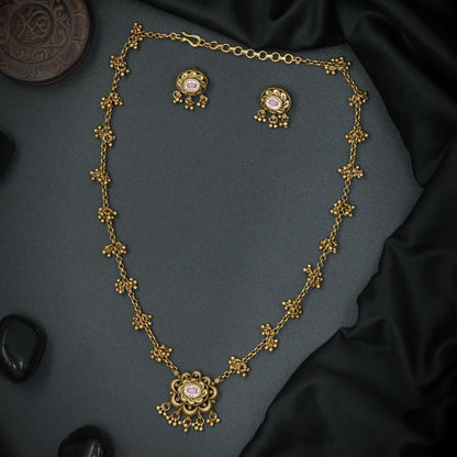 Antique Gold-Tone Floral Pendant Necklace Set