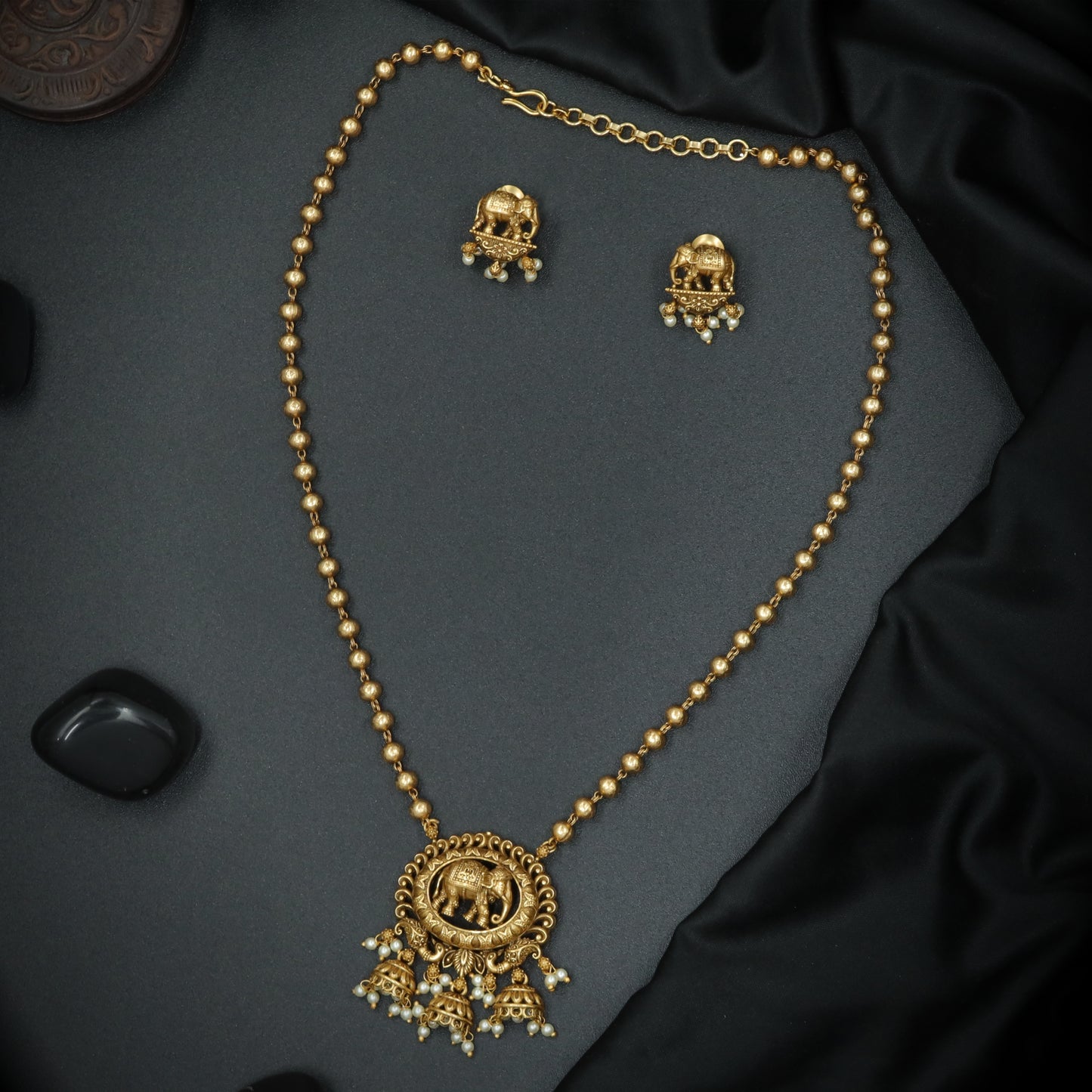 Classic Temple Beaded Necklace Set with Elephant Motif