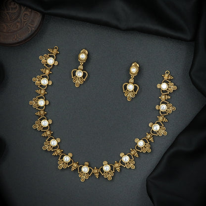 Leaf Cluster Silver Necklace Set