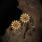 Floral Silver Stud Earrings with Green Stone