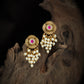 Floral Silver Stud with Green And White Bead Drops