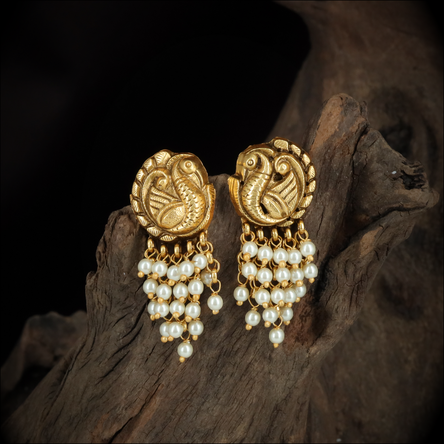 Peacock Silver Stud with Pearl Drops