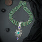 Silver Green Bead Line Haara with Panther Accent Drop