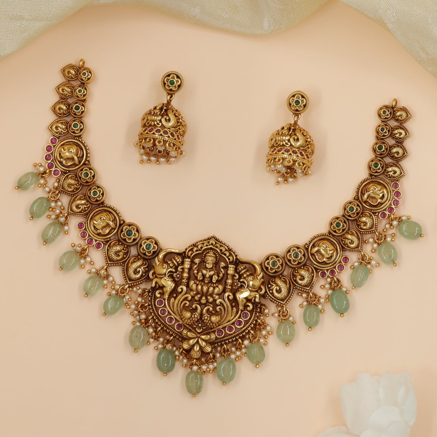 Lakshmi Coin Arc Silver Necklace Set
