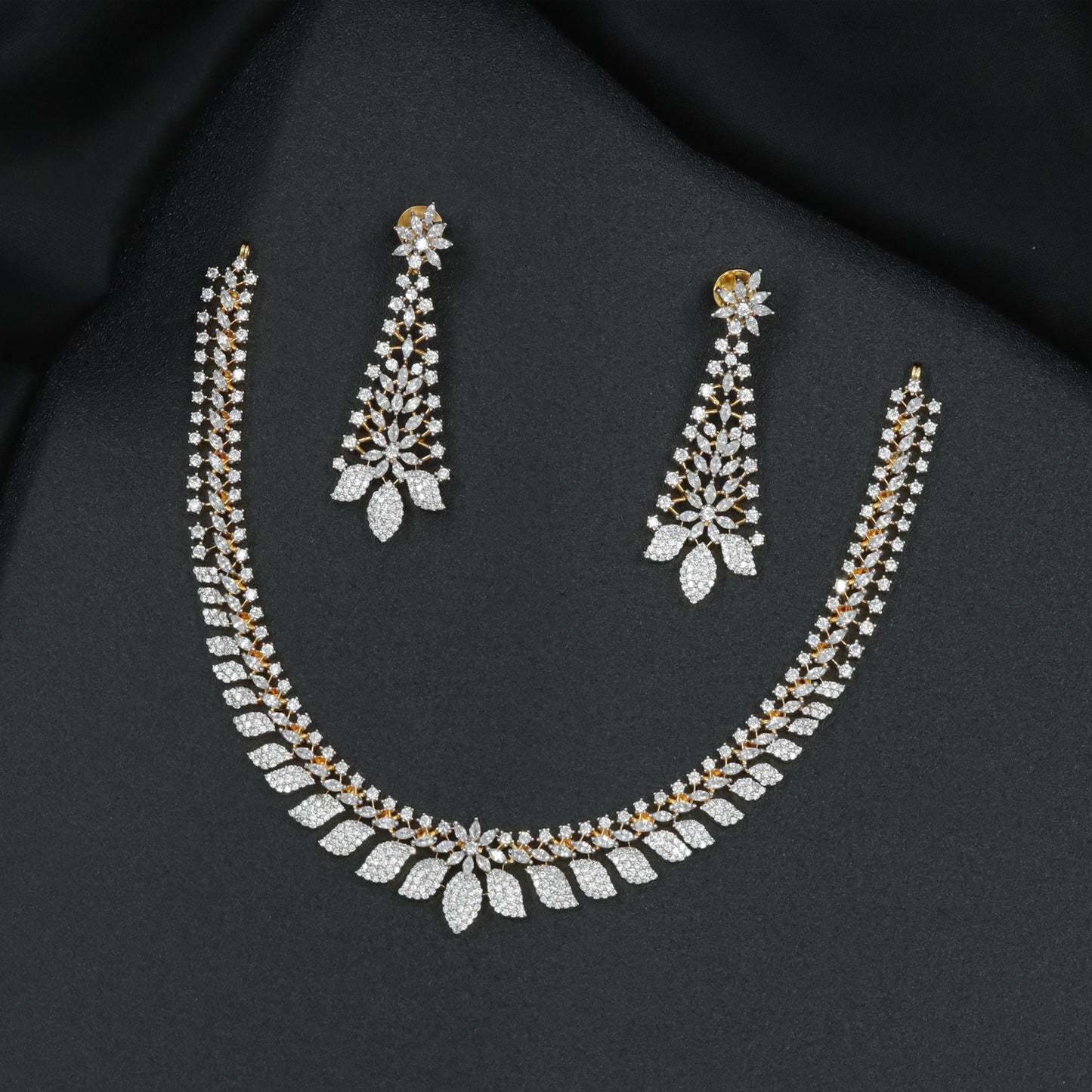 Marquise Leafline Silver Necklace Set