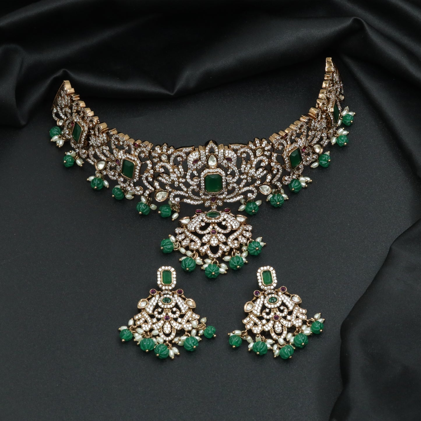 Silver Victorian Floral Panel Choker Set