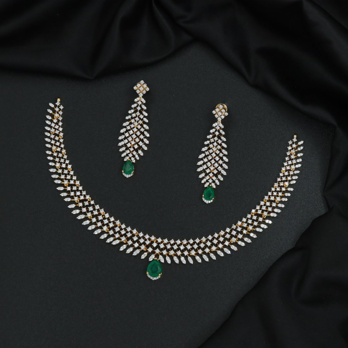 Silver Marquise Cascade Necklace Set