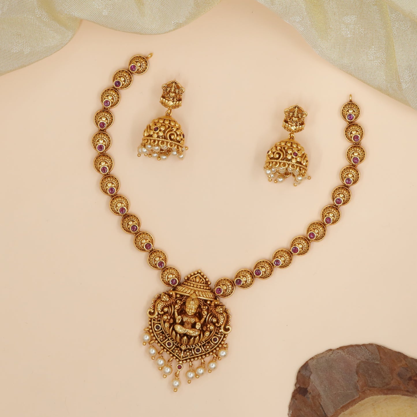 Silver Goddess Lakshmi Coin Link Necklace Set