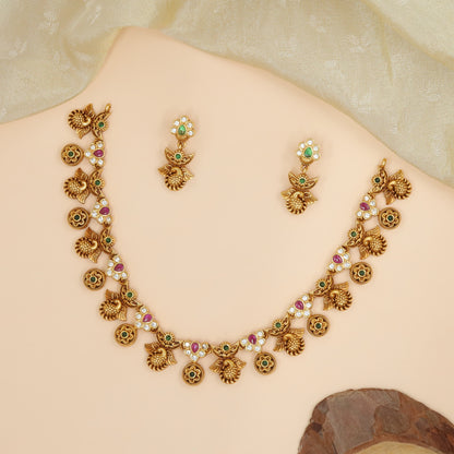 Silver Peacock Shell Motif Necklace Set