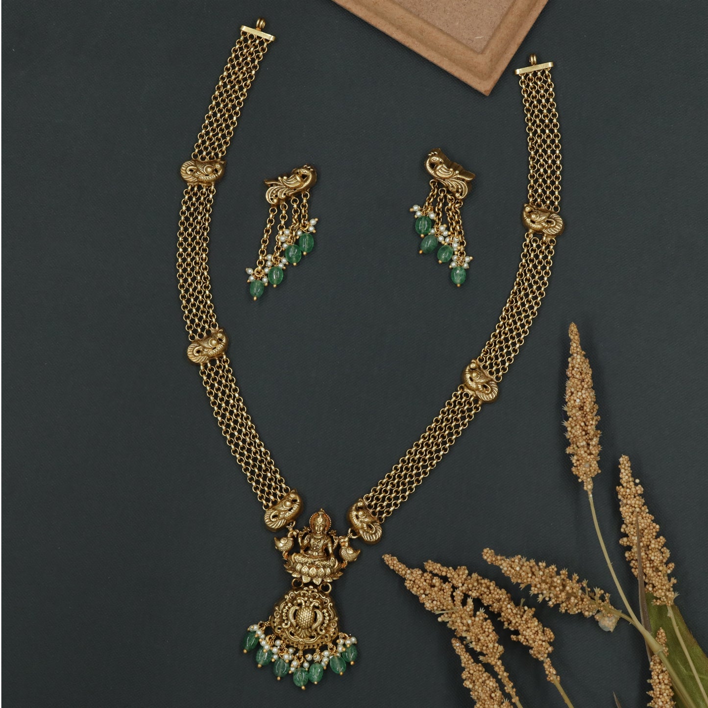 Lakshmi Silver Necklace with Multi-Chain Body and Hanging Drops