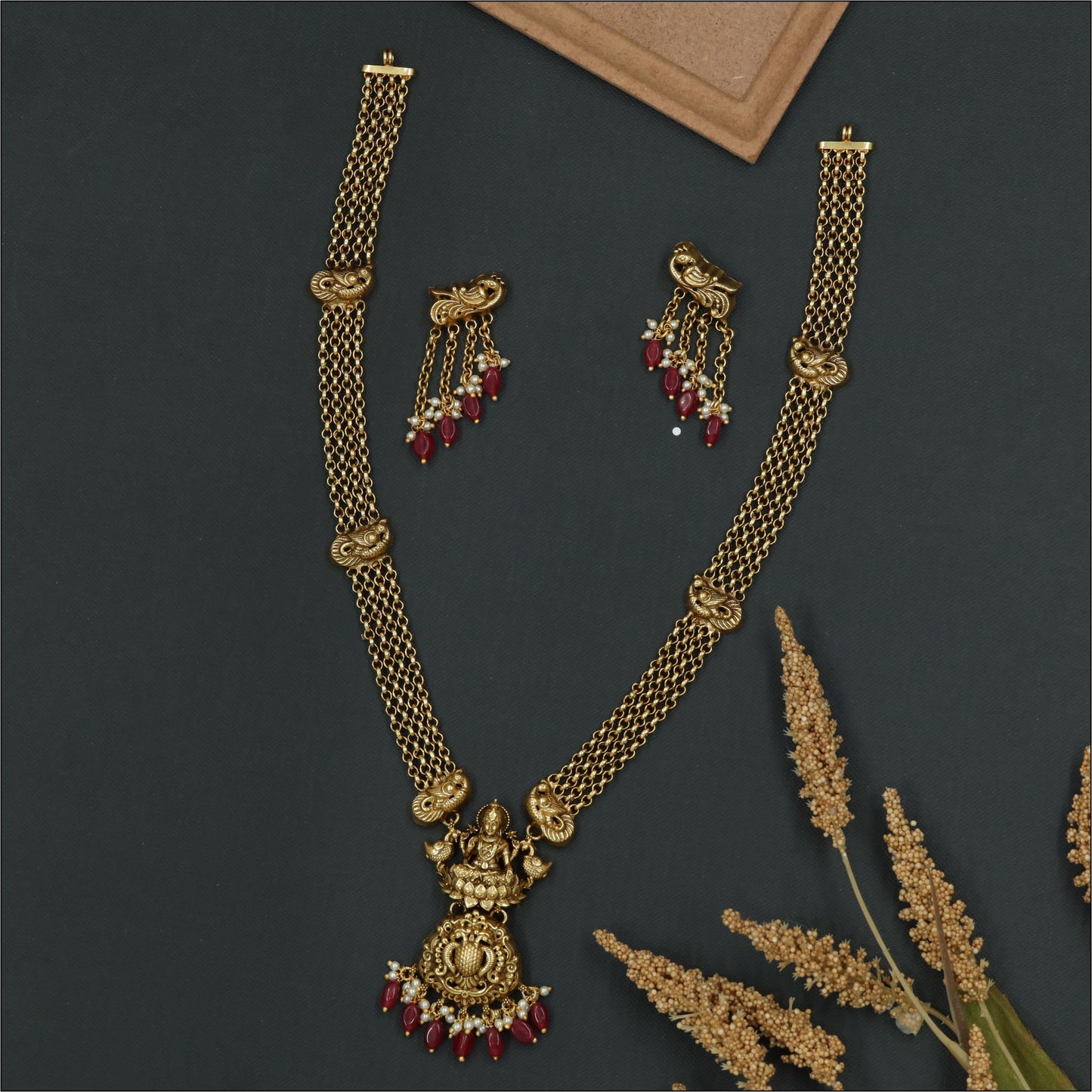 Lakshmi Silver Necklace with Multi-Chain Body and Hanging Drops