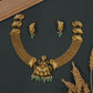 Lakshmi Figure Pendant with Peacock Links and Bead Hangings Silver Necklace