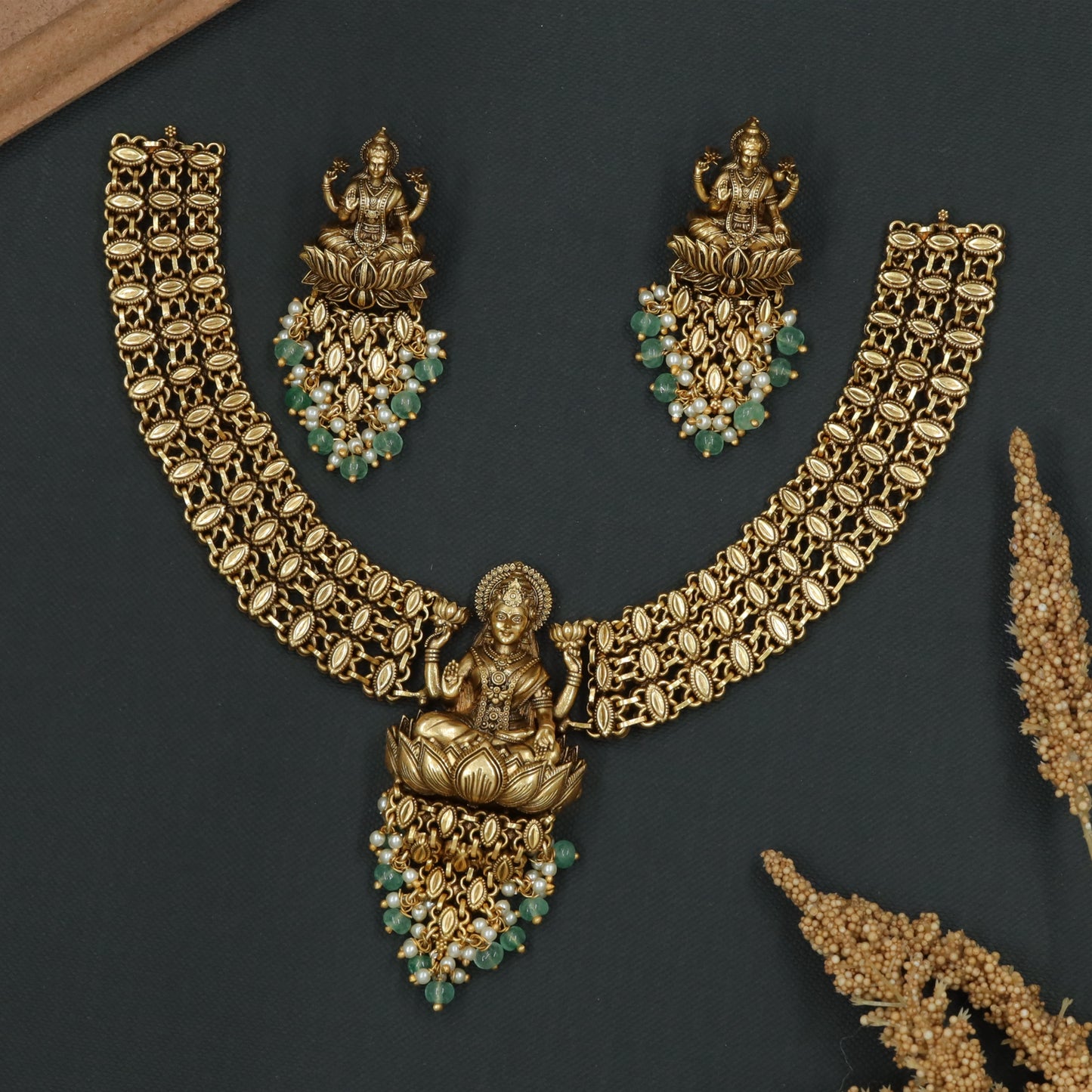 Lakshmi Figure Pendant with Textured Link Silver Necklace